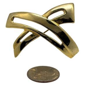 Gold Tone Abstract X Brooch Open Design 1980s Modernist Style Vintage